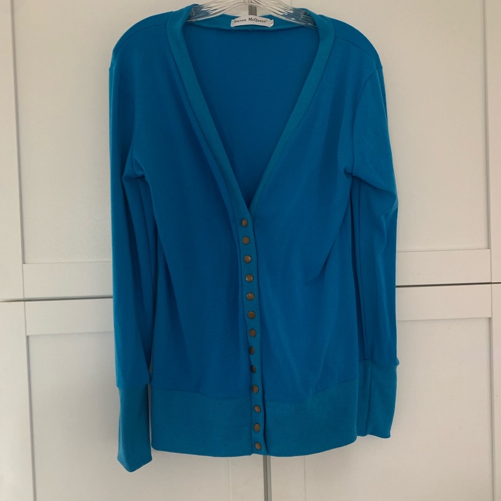Steven McQueen Blue Knit Cardigan with V-Neck and Long Sleeves